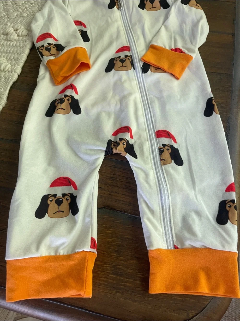 Holiday TN Smokey  Zip-Front One-Piece Pajamas in White with Orange Trim